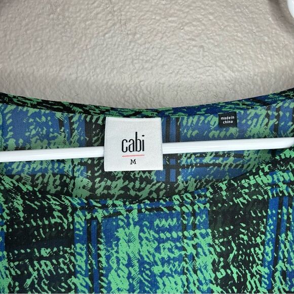 CAbi Paradox asymmetrical painted plaid sheer top women’s size medium - Picture 3 of 3